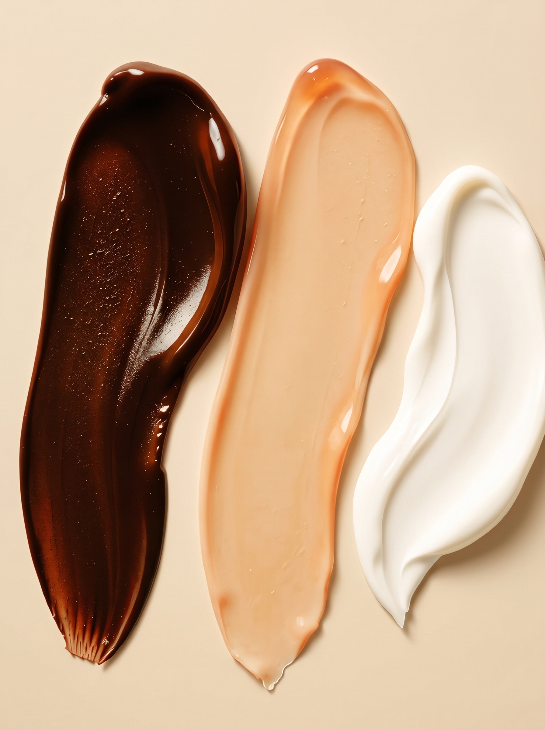 Three haircare product textures on a warm cream background