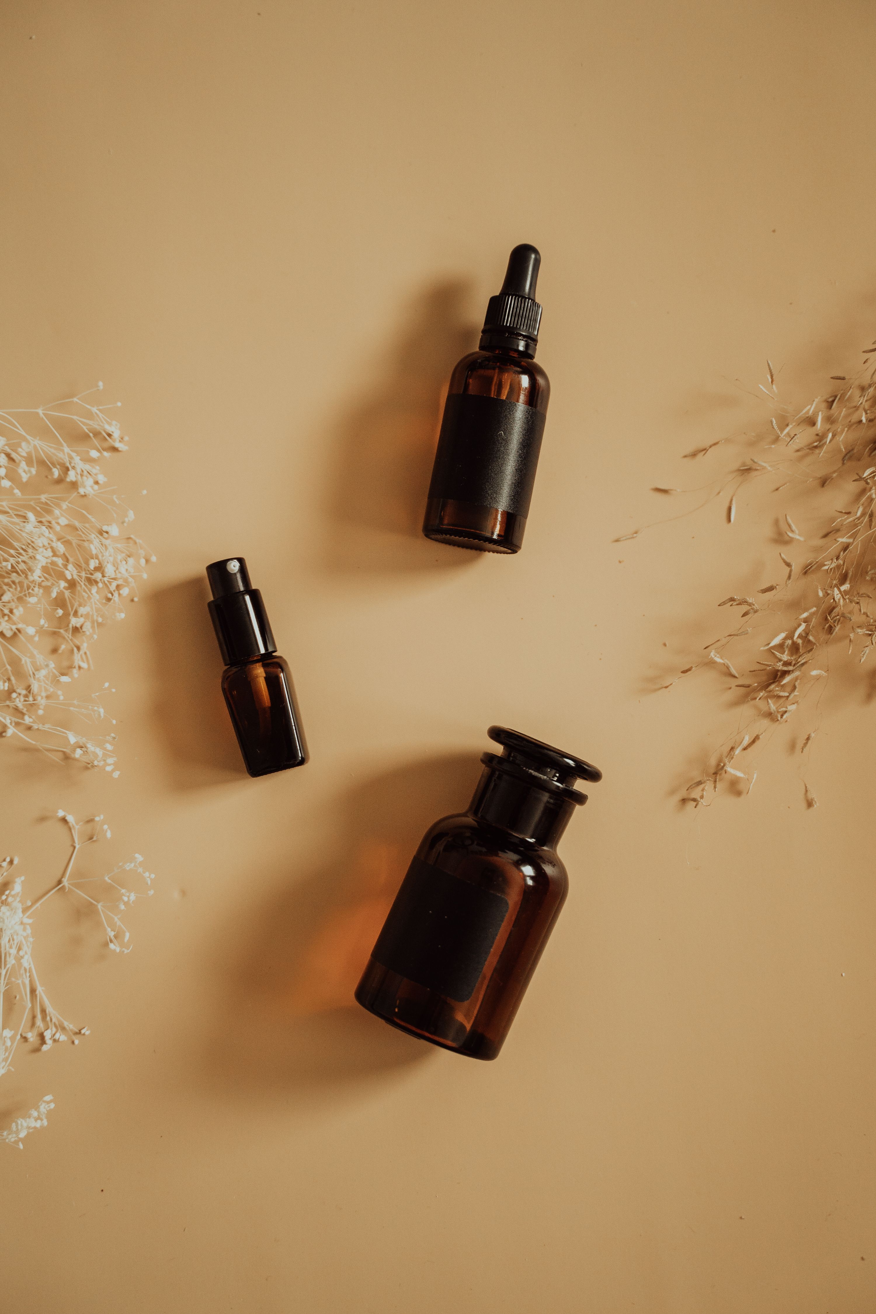 Unlabelled hair-care bottles